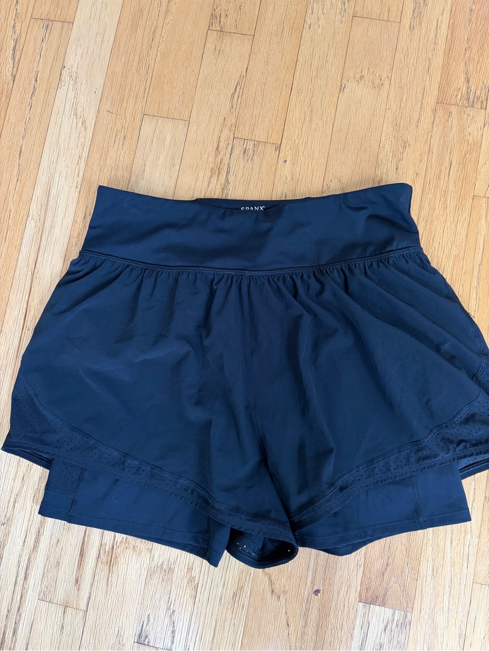 SPANX Black Layered Athletic Shorts with Wide Waistband